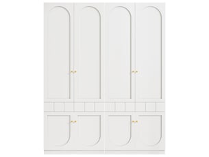 Armoire 2 portes avec penderie et tiroirs, finition laquée blanche, poignées métal, lot de 2, style moderne