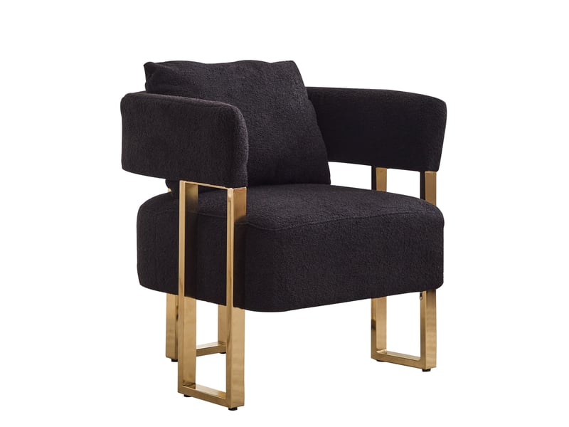  Fauteuil fixe 66x62x68 cm, design moderne, structure métal et bois, assise en velours, canapé 1 place, couleur noir  - Conforama A