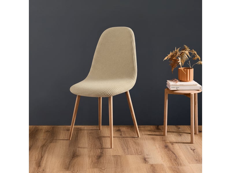  Housse de chaise scandinave extensible gaufrée sacha beige 40-50 cm 1613209 - Conforama E