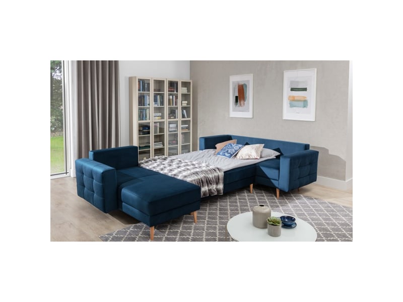Canapé d'angle panoramique convertible hasgard u 326x202 cm bleu pétrole velours - Conforama E