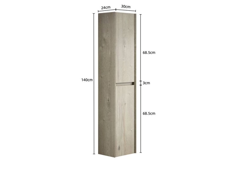  Meuble de salle de bain haut - colonne avec 2 portes et étagère réglable - grain de bois de chêne crème - 140cm blanc - Conforama D