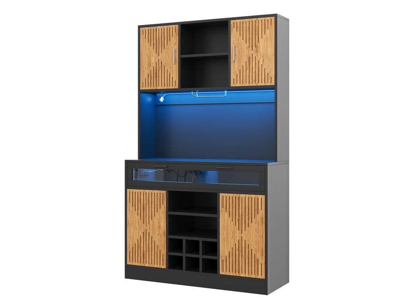  Meuble de cuisine muvano, buffet haut de cuisine avec éclairage led, naturel, 105 × 40 × 180 cm  - Conforama A