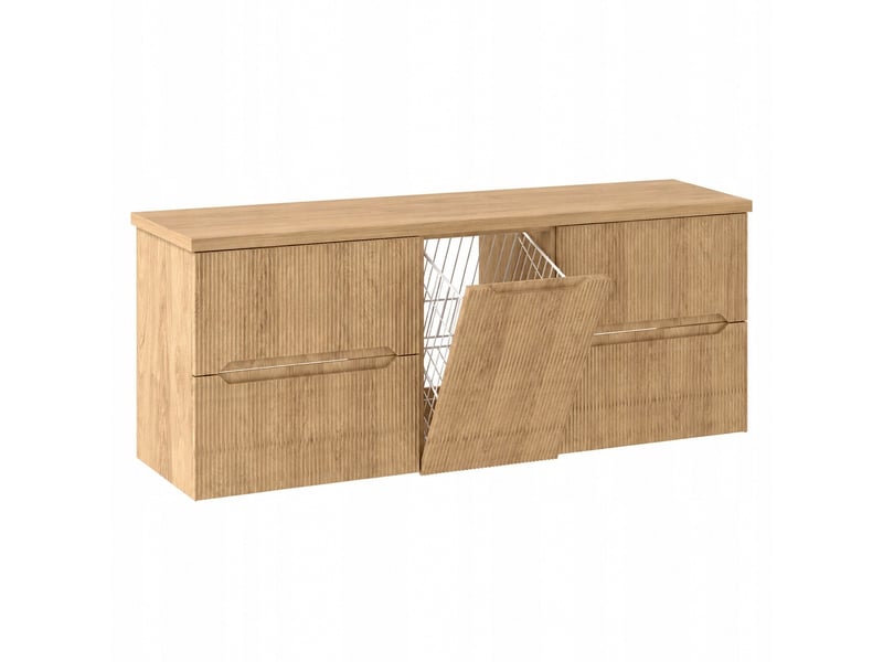  Ensemble salle de bain avec panier à linge et plan novo l.160 cm effet chêne hikora  - Conforama A