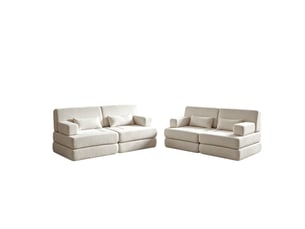 Canapé droit, paire de canapés droits, textile chenille, siège réglable pour intérieur, chambre ou bureau, 4 places, 80 x 90 x 182 cm, beige