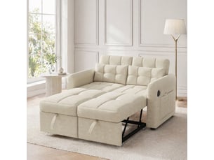 Canapé droit convertible <strong>MODENVIE</strong> <strong></strong> 2 places Coton / Lin beige