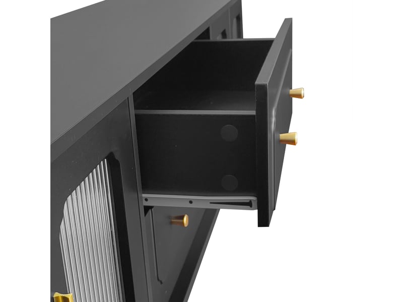  Meuble tv 175 cm rétro chic - verre avec dorures, pieds bois massif  - Conforama E