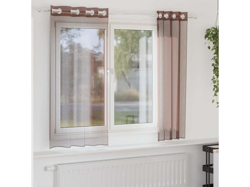  Lot de 2 rideaux en voile, voilages avec œillets marron 140x140 cm cf44374  - Conforama B
