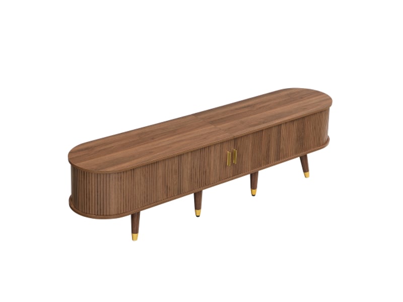  Ensemble salon 2 pièces – table basse relevable + meuble tv coulissant, pieds bois &amp; poignées dorées, rangement  - Conforama A