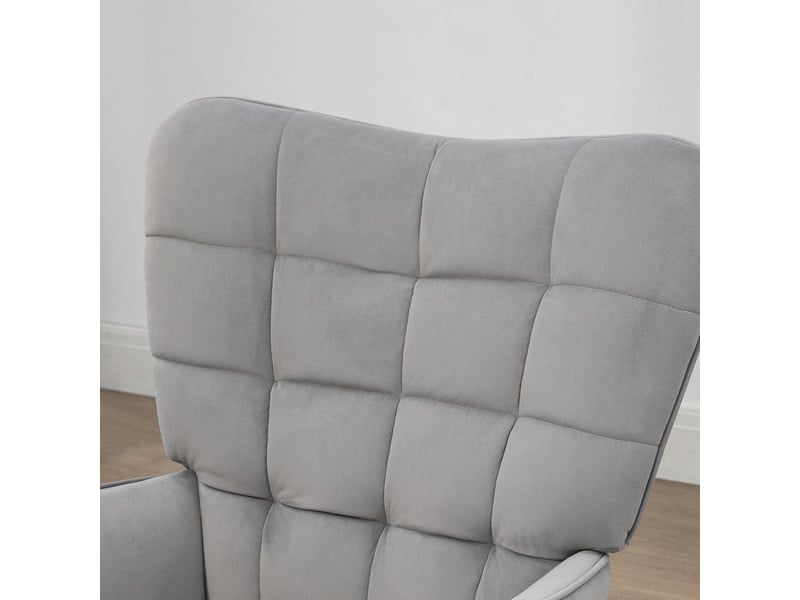  Chaise repas repose-pieds fauteuil rembourré aspect velours gris clair capacité 120 kg  - Conforama C