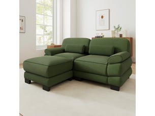 Canapé d’angle modulable 194 cm 2 places avec pouf, design carré épuré, base et accoudoirs à matelassage en canaux, velours côtelé, vert