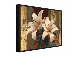 Tableau avec cadre impression sur toile fleurs lys brun - 90x60 cm - tableau avec cadre chambre et salon