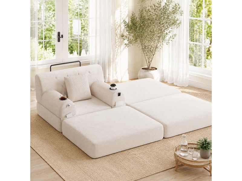 Fauteuil convertible 1 place avec pouf, couchage, cordon beige evryae  - Conforama B