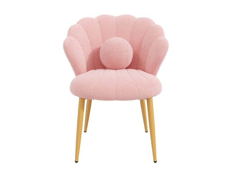 Fauteuil coquille avec coussin décoratif et dossier ergonomique, pieds métalliques en tissu teddy rose 60×62,5×83 cm - Conforama E