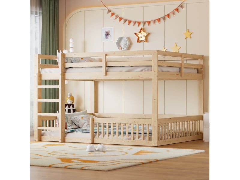  Lit superposé 160 × 200 cm avec barrières de sécurité et échelle en bois et mdf naturel pour chambre enfant partagée  - Conforama E