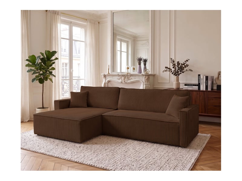  Farah - canapé d'angle max réversible et convertible 5 places accoudoirs slim en velours côtelé  - Conforama B