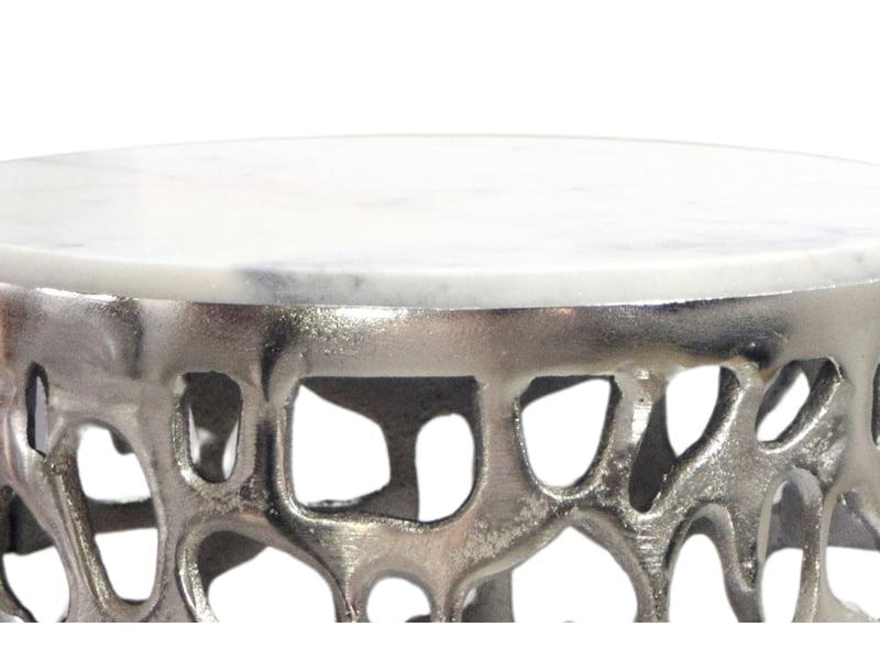 Finebuy table d'appoint ronde en aluminium 30cm argente – table d'appoint avec plateau en marbre – table basse design en métal pour salon – table de salon ronde moderne – table décorative faite à la main  - Conforama E