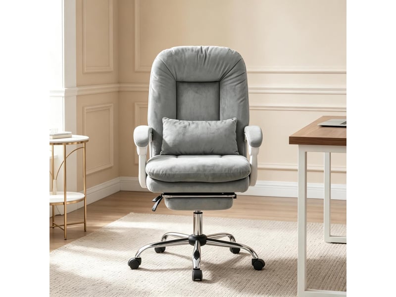  Fauteuil de bureau avec repose-pieds velours gris 64 x 70 x 108-116 cm T5828P549236 - Conforama E