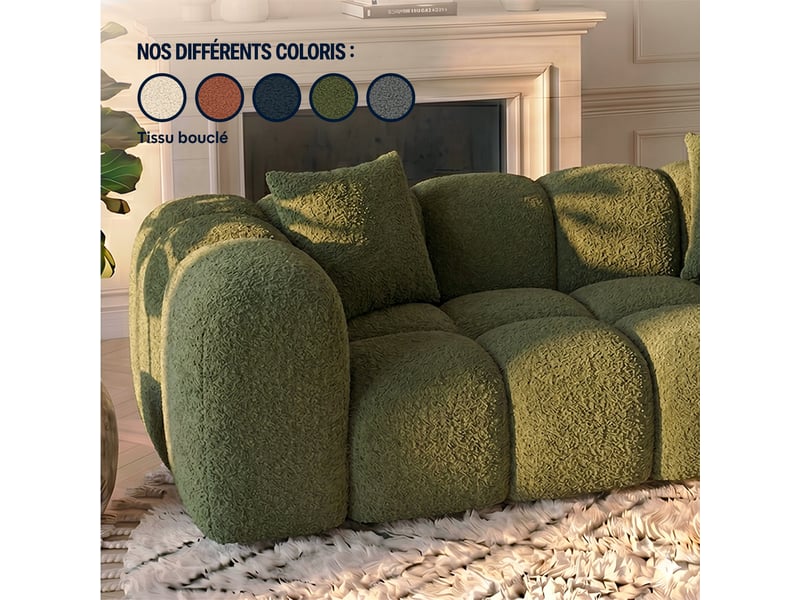  Canapé convertible angle gauche en bouclette vert - alba - morphea Alba Convertible - Conforama D
