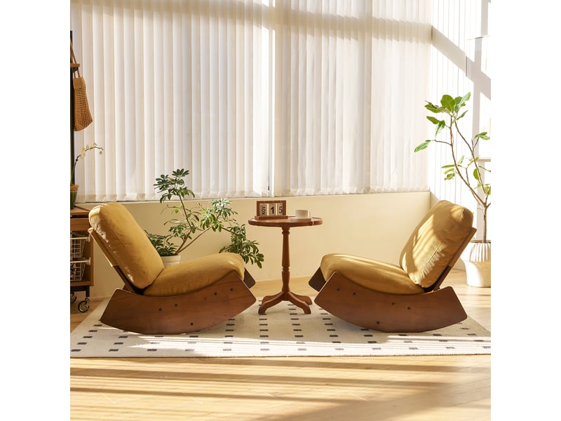  Fauteuil à bascule lot de 2 en tissu velours côtelé et cadre en bois massif, fauteuil d'allaitement chambre bébé, 90x61,5x71,9 cm  - Conforama W