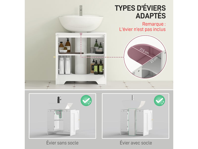  Meuble sous lavabo 2 portes étagère réglable blanc 60 x 30 x 65 cm  - Conforama D