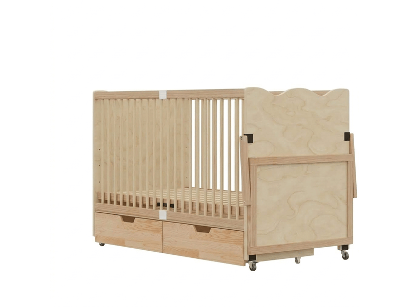 Lit bébé 70x140 cm mobile avec rangement et table à langer, bois de pin, naturel - Conforama R