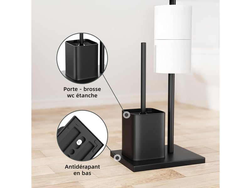  Porte-rouleau papier toilette debout en acier inoxydable – avec brosse wc  - Conforama C