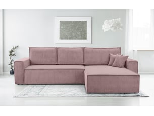 Canapé d'angle réversible convertible <strong>AX LIVING </strong> <strong>CedriaMini</strong> 4 places Velours côtelé rose avec coffre de rangement