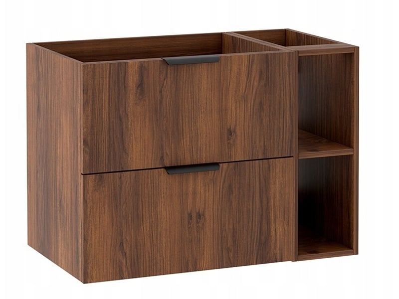  Meuble sous vasque suspendu avec étagère luna effet noyer warmia 80 cm  - Conforama A