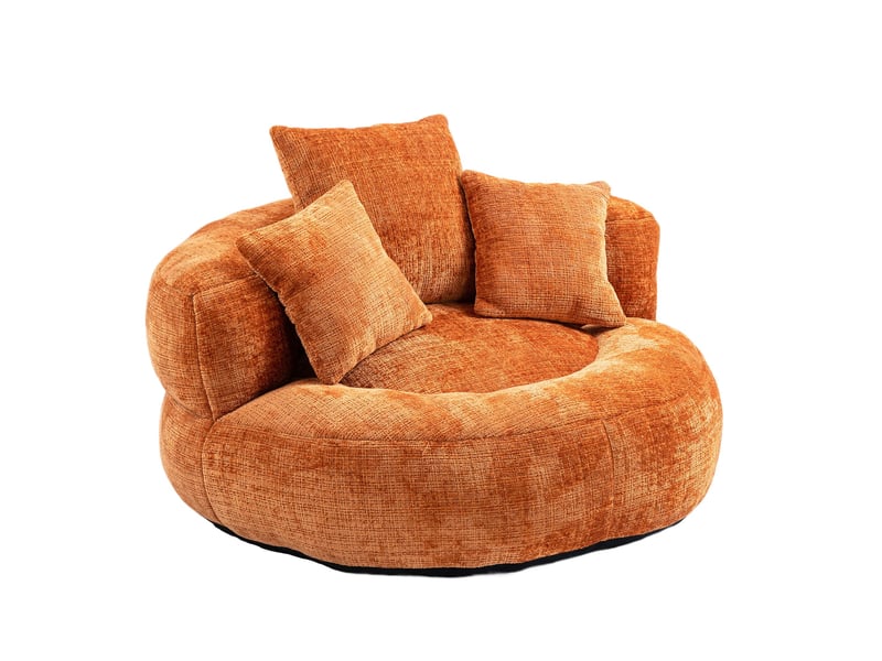  Fauteuil poire xxl 108 cm avec dossier haut et 3 coussins-côtelé orange  - Conforama A
