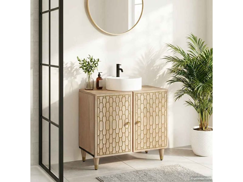  Armoire lavabo salle de bain, meuble de rangement bois massif de manguier shl7241  - Conforama B