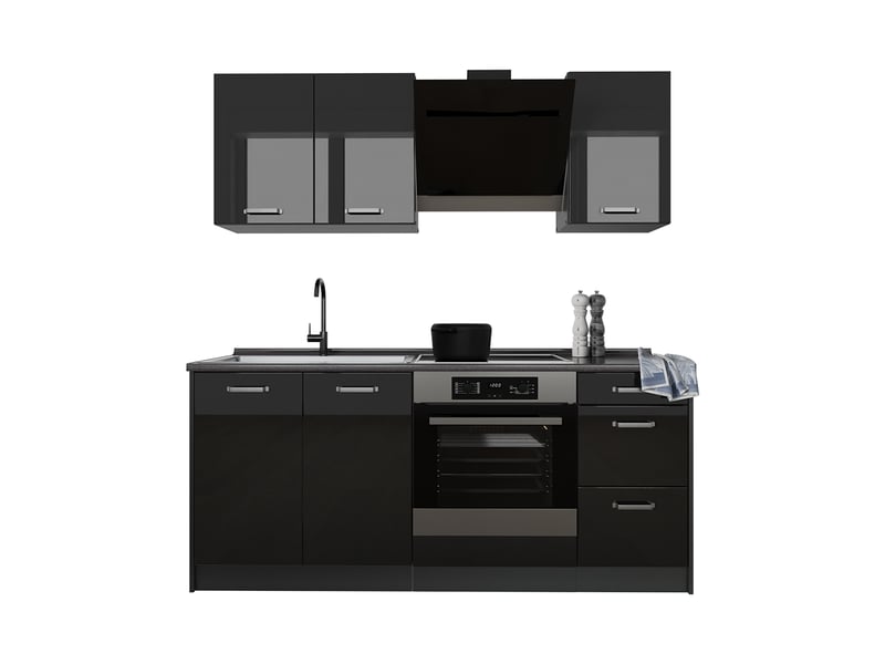  Vicco cuisine, noir haute brillanceanthracite, 180cm plan de travail anthracite  - Conforama E