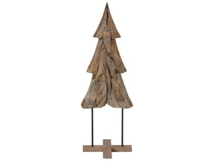 Sapin de noël, arbre de noël avec support marron 121 cm bois de teck solide