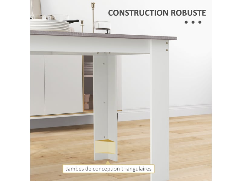  Table à manger table de cuisine moderne avec grand plateau 4-6 personnes en panneau de particules gris 120x69x75cm  - Conforama R