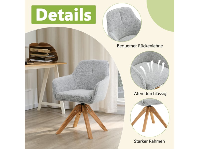  Lot de 2 chaises de salle à manger pivotantes,58x46x82 cm,tissu et bois,gris  - Conforama D