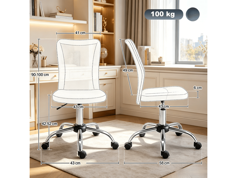 Chaise de bureau pivotante 360° réglable - lpospi - sans accoudoirs, maille - gris, 43 × 58 × 90-100 cm  - Conforama D