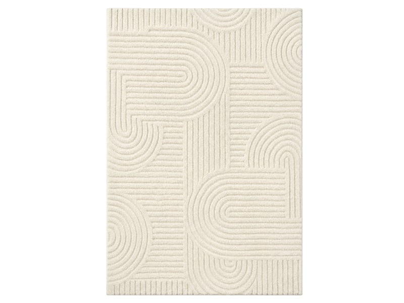  Tapis de salon géométrique à relief 3d, polyester et caoutchouc tpr, lavable en machine, dos antidérapant, 170 x 120 x 1 cm, blanc crème, pour chambre, entrée, collection hila  - Conforama A