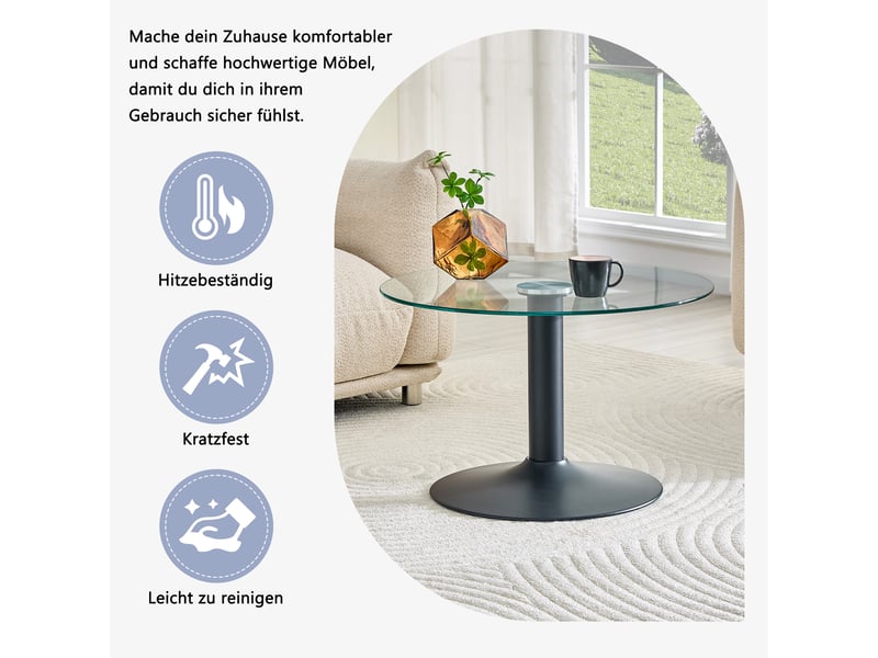  Table basse ronde en verre trempé et métal d. 70 x h. 45 cm W3658P439504 - Conforama D