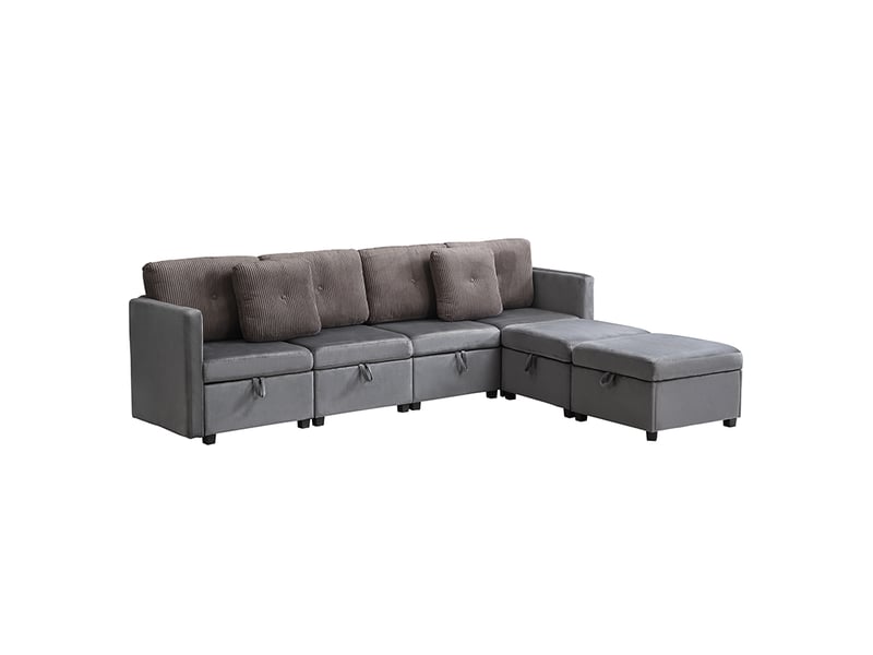  Canapé modulable en u 6 places, canapé d'angle gris antique avec coffre de rangement, velours et velours côtelé (261x132.5cm)  - Conforama A