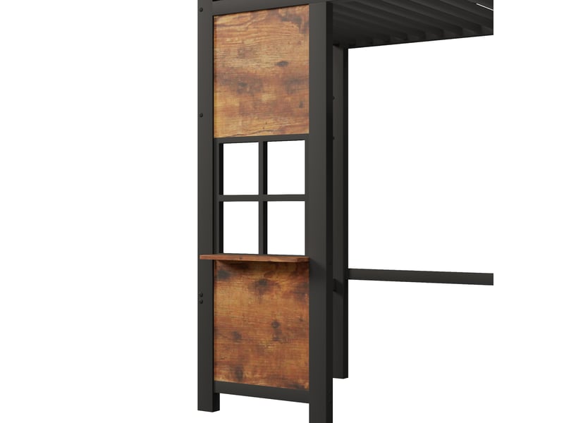  Lit mezzanine 140x200 cm – avec escalier rangement espace jeu et fenêtre décorative – métal et mdf – noir CozyNest - Conforama E