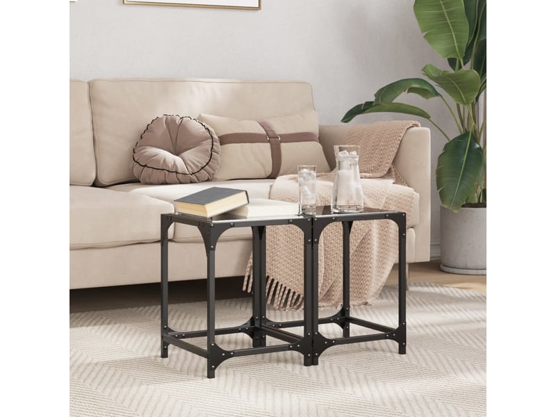  Tables basses avec dessus en verre noir 2 pcs 30x30x40 cm acier  - Conforama C