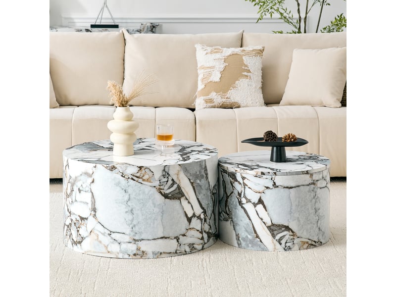 Set 2 tables basses gigognes effet bois mdf - rangement avec couvercle amovible - 62.844 cm - Conforama B