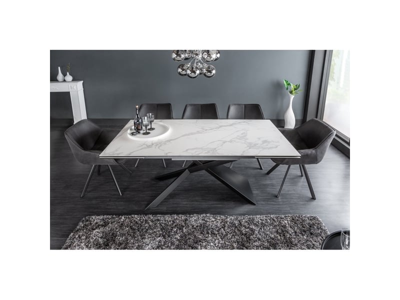  Table stelix 180–220–260 cm – plateau en céramique effet marbre blanc et verre trempé – extensible avec pieds en métal noir  - Conforama D