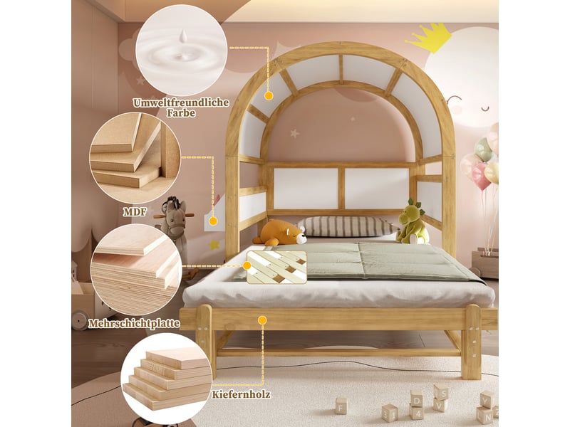  Lit gigogne enfant avec toit voûté, structure pin et mdf blanc  - Conforama D