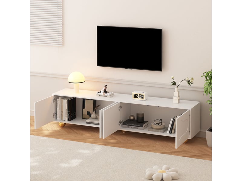  Meuble tv 180x40x50, design nuage cartoon avec 2 placards et 5 pieds supportant 60kg pour tv 75 meuble tv avec rangement  - Conforama B