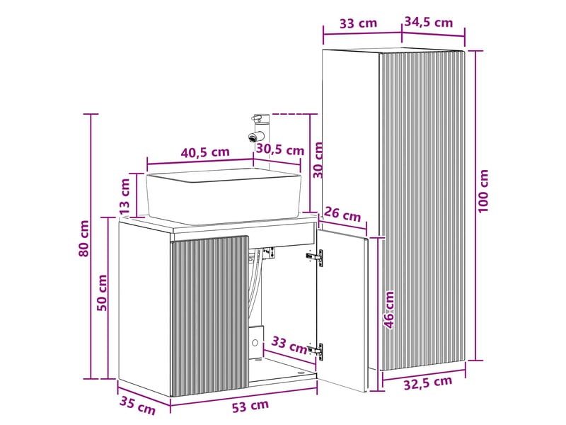  Ensemble de mobilier de salle de bain 2 pc blanc brillant cf64010  - Conforama E