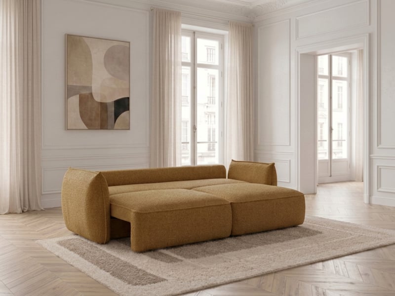 Bobochic canapé droit convertible 3 places esmee tissu chenille jaune ESMEE - Conforama C