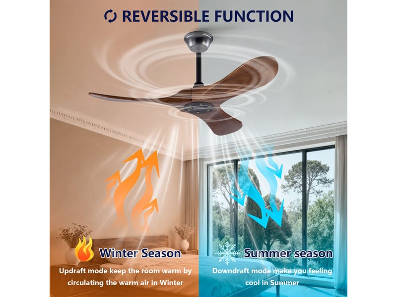 Ventilateur de plafond 107 cm sans éclairage bois massif noir et noyer foncé 6 vitesses télécommande silencieux minuterie et mémoire - Conforama B