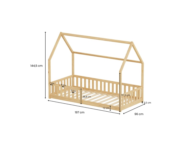  Lit cabane pour enfant en bois de pin clair avec sommier terre de nuit  - Conforama D