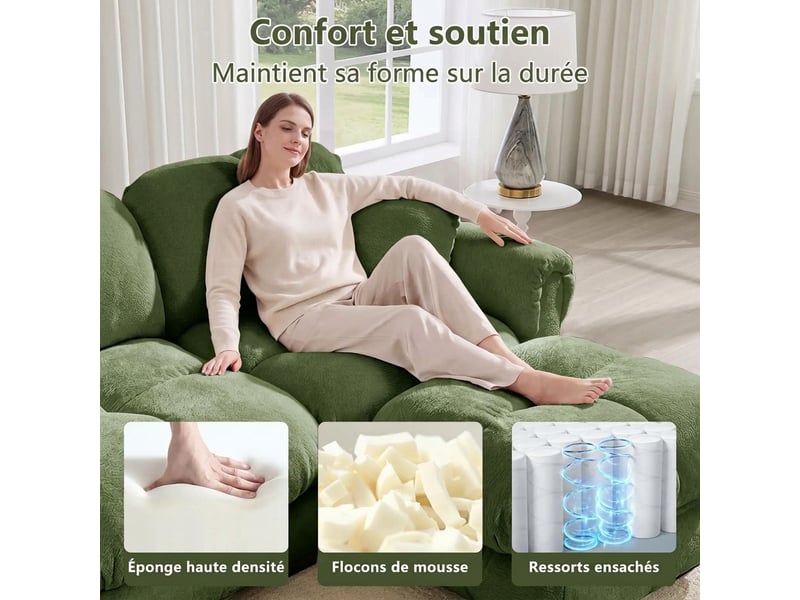 Canapé d'angle 4 places en l modulaire chenille 330 x 149 x 90 cm avec ottomane mobile - Conforama D