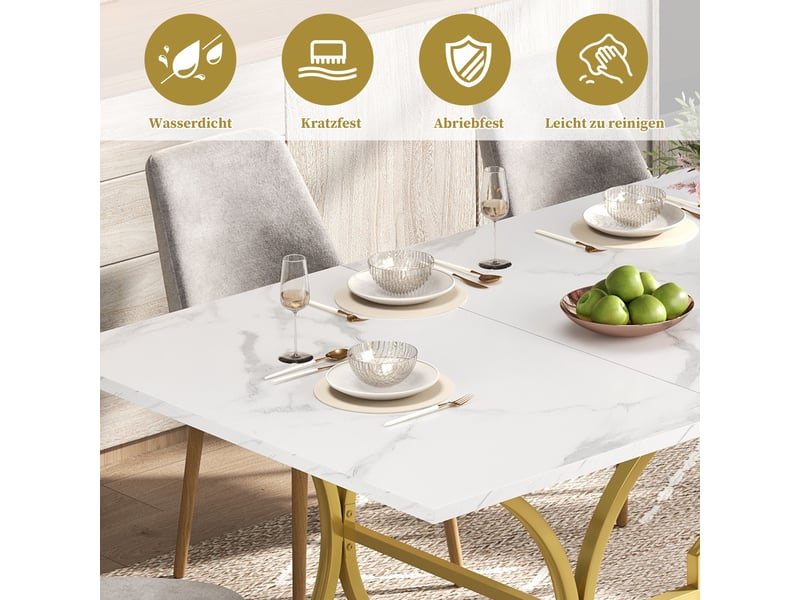 Table style contemporain à manger 200x80 cm pour 8-10 personnes design marbre style contemporain - Conforama E